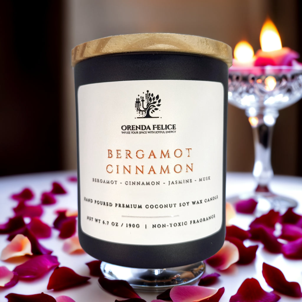 Hand Poured Premium Coconut Soy Wax Glass Candle | Bergamot Cinnamon | 30-35 Hours | 190 grams | Scented Candle | Wooden Wick Candle