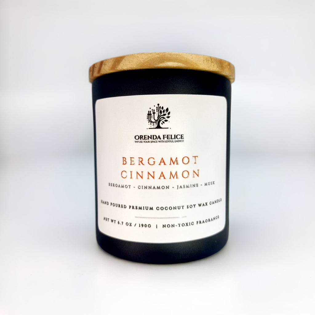 Hand Poured Premium Coconut Soy Wax Glass Candle | Bergamot Cinnamon | 30-35 Hours | 190 grams | Scented Candle | Wooden Wick Candle