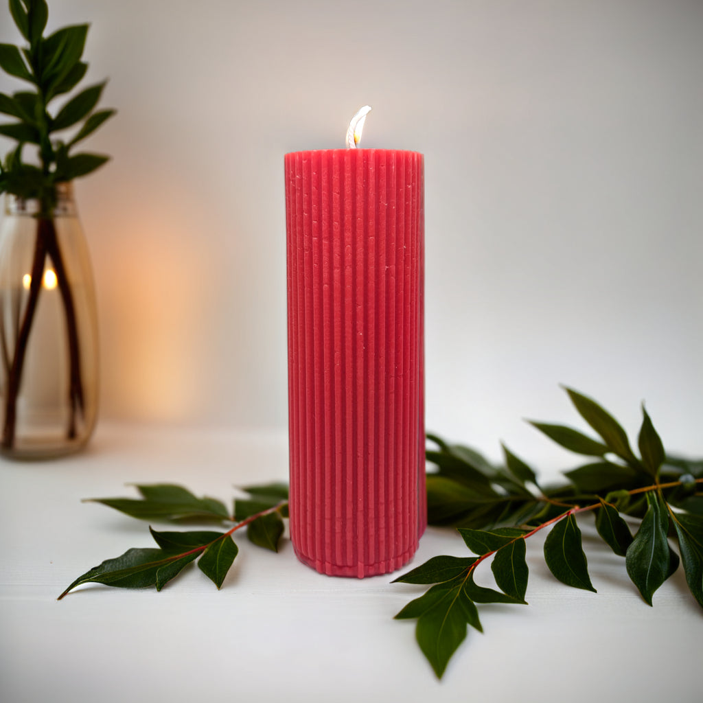 Ribbed Pillar Soy Wax Scented Candle