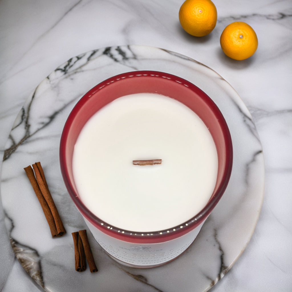 Hand Poured Premium Coconut Soy Wax Glass Candle | Bergamot Cinnamon | 30-35 Hours | 190 grams | Scented Candle | Wooden Wick Candle