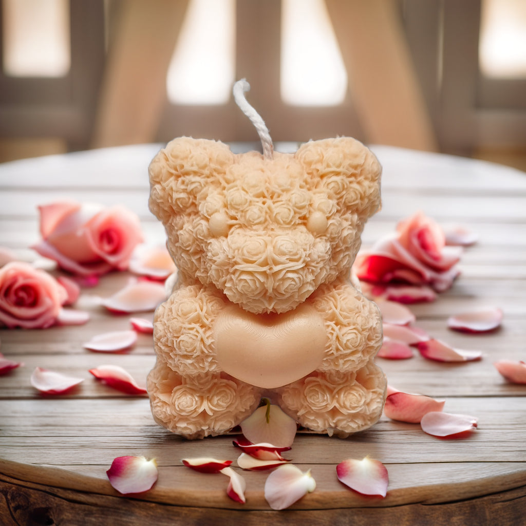 Rose Bear with Heart Scented Soy Candle