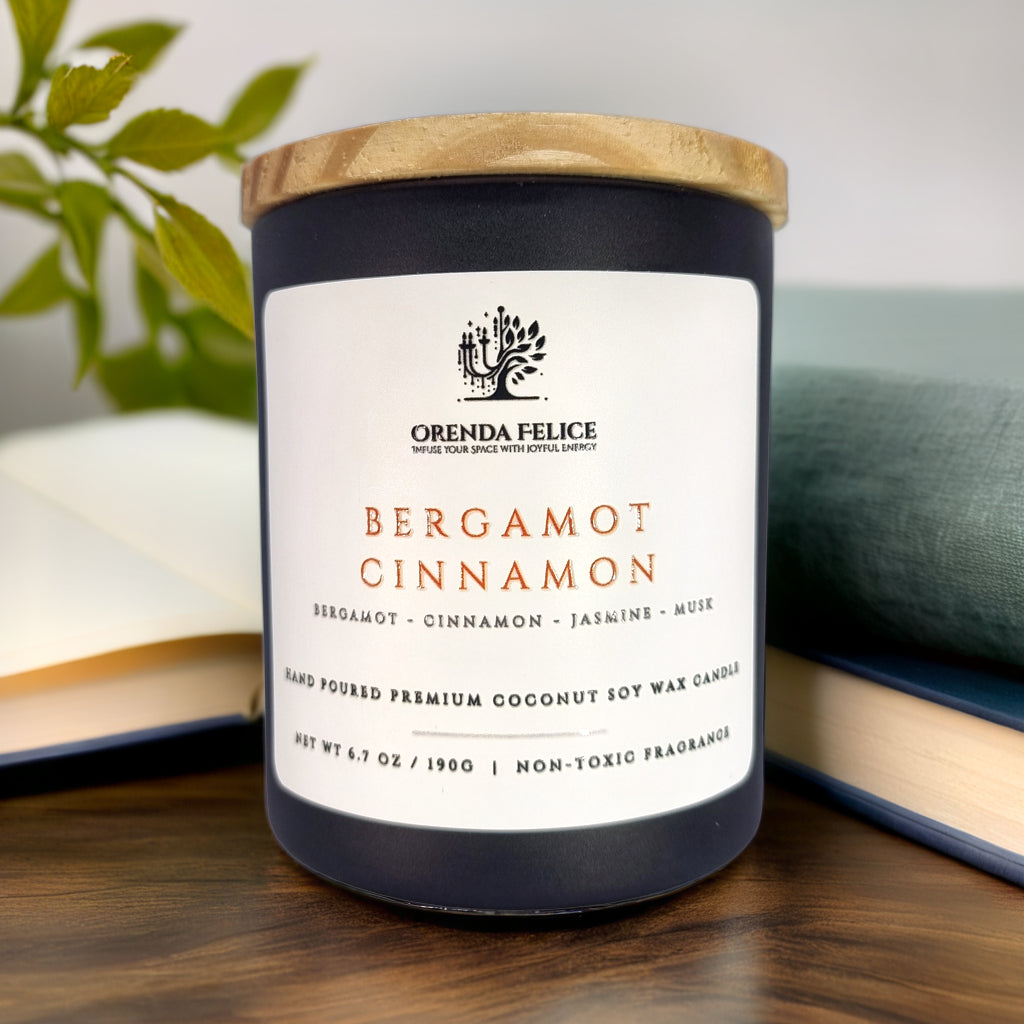 Hand Poured Premium Coconut Soy Wax Glass Candle | Bergamot Cinnamon | 30-35 Hours | 190 grams | Scented Candle | Wooden Wick Candle