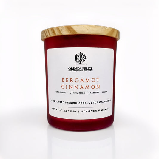 Hand Poured Premium Coconut Soy Wax Glass Candle | Bergamot Cinnamon | 30-35 Hours | 190 grams | Scented Candle | Wooden Wick Candle