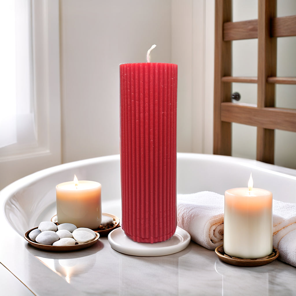 Ribbed Pillar Soy Wax Scented Candle