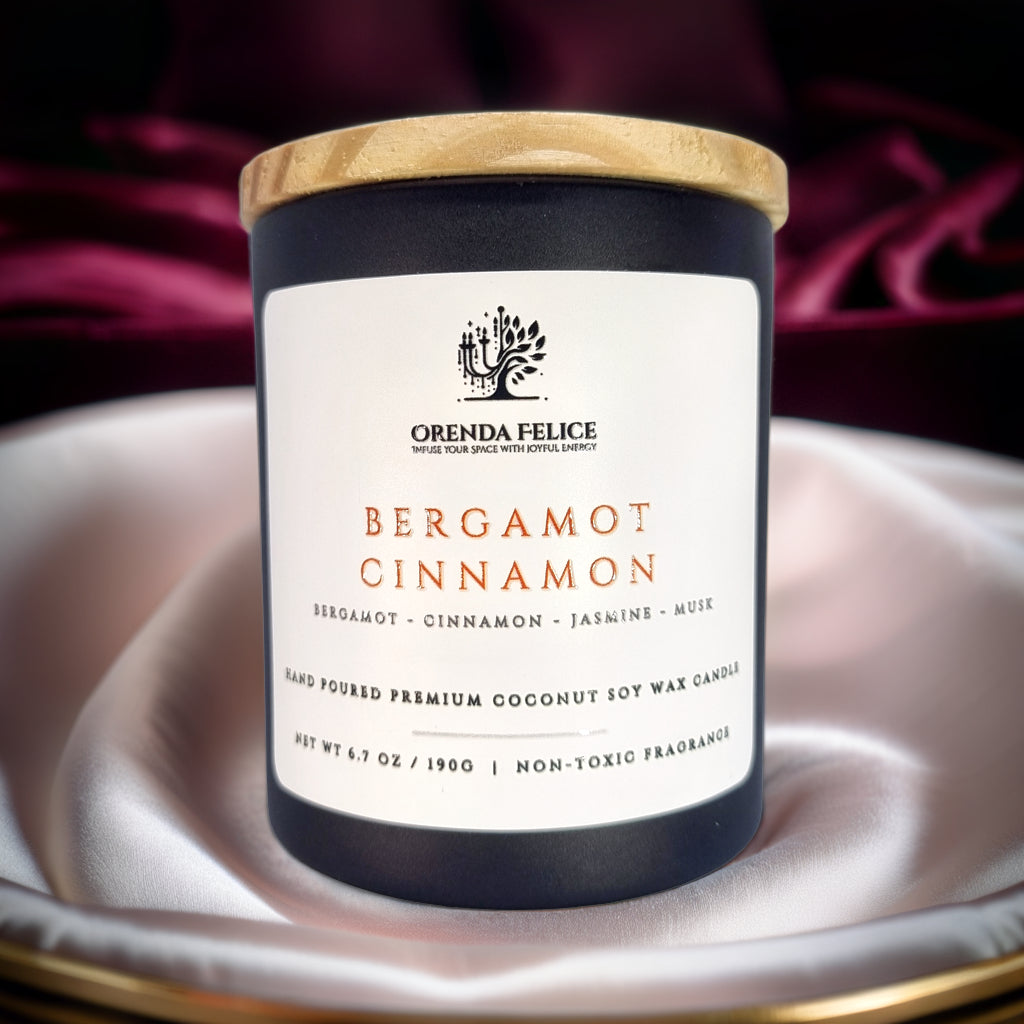 Hand Poured Premium Coconut Soy Wax Glass Candle | Bergamot Cinnamon | 30-35 Hours | 190 grams | Scented Candle | Wooden Wick Candle