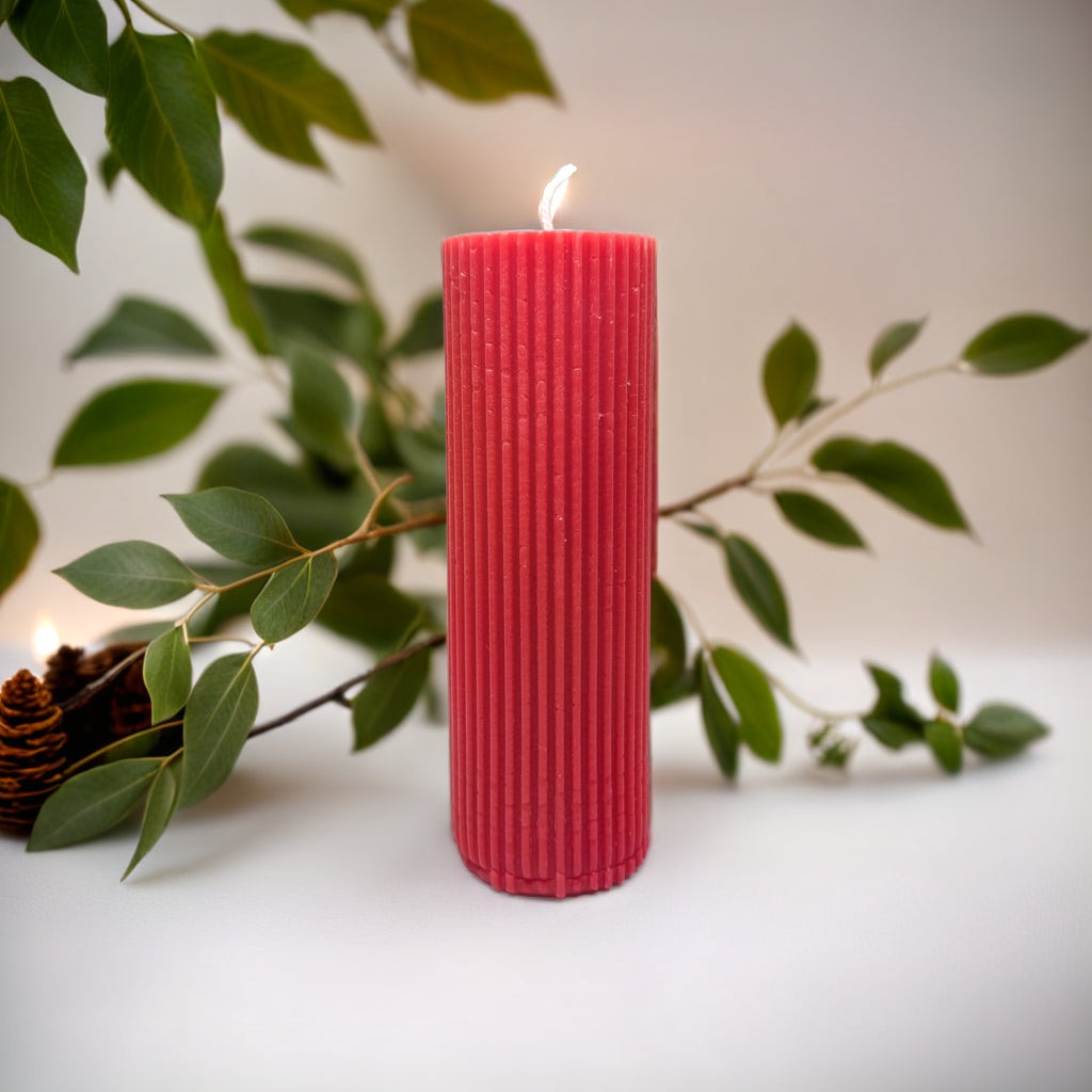 Ribbed Pillar Soy Wax Scented Candle