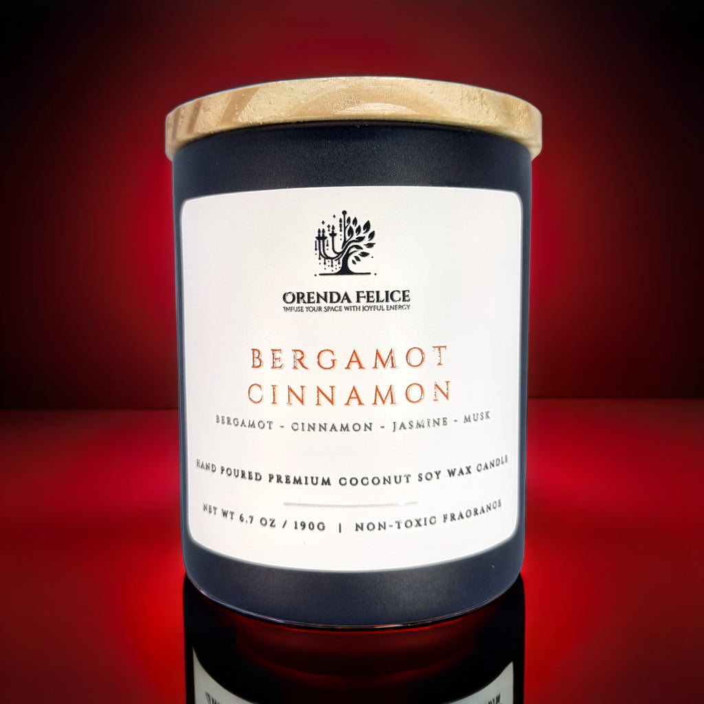 Hand Poured Premium Coconut Soy Wax Glass Candle | Bergamot Cinnamon | 30-35 Hours | 190 grams | Scented Candle | Wooden Wick Candle